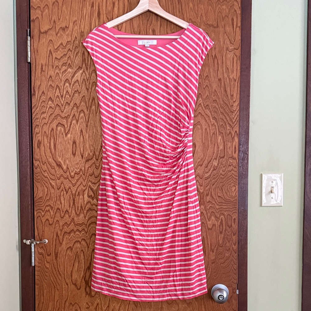 LOFT Pink and White Striped Dress